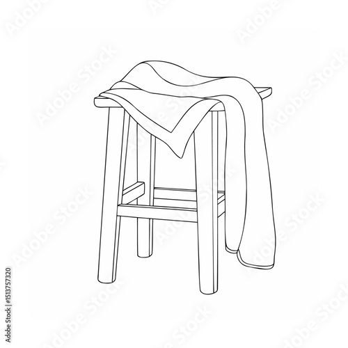 Hand drawn black and white illustration of a stool with a draped cloth rendering.