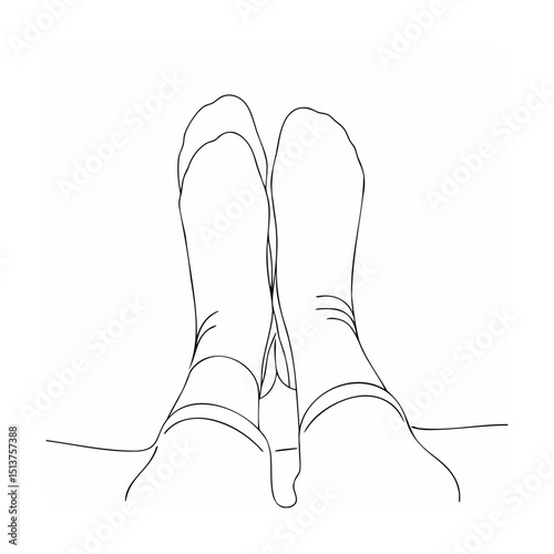 Simple line art illustration depicting human legs and feet resting in socks