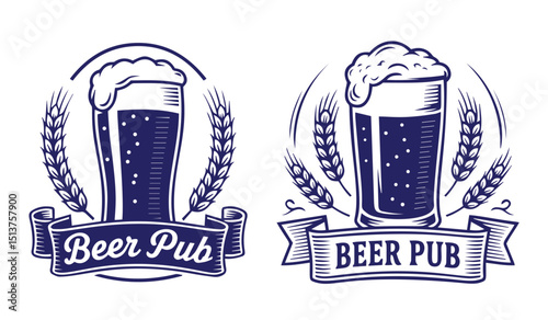 Vector logos for beer pub on white background