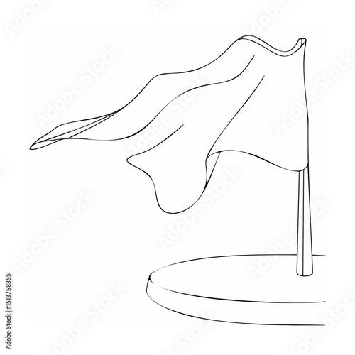 Line art illustration of a waving flag on a pedestal in monochromatic style.