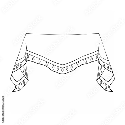 Hand drawn line art of a decorative tablecloth with diamond geometric pattern