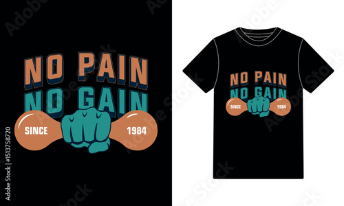 No pain no gain gym fitness typography t shirt design