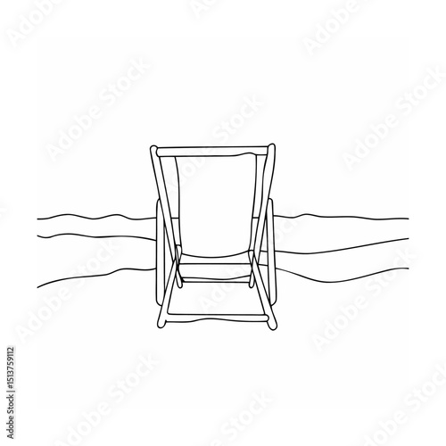 Minimalist beach scene featuring a deck chair on the sand with the gentle waves