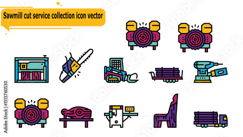 Sawmill cut service collection icon vector