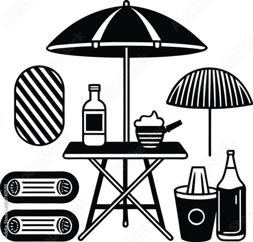 Beachside relaxation minimalist black and white illustration