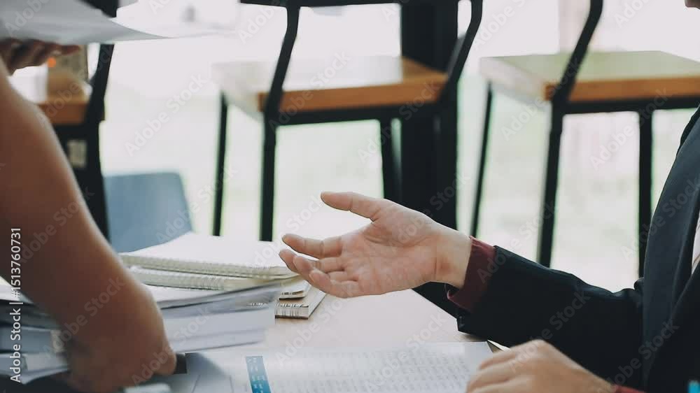 Auditor and accountant team working in office, analyze financial data and accounting record with calculator. Accounting company provide finance and taxation planning for profitable cash flow. Insight