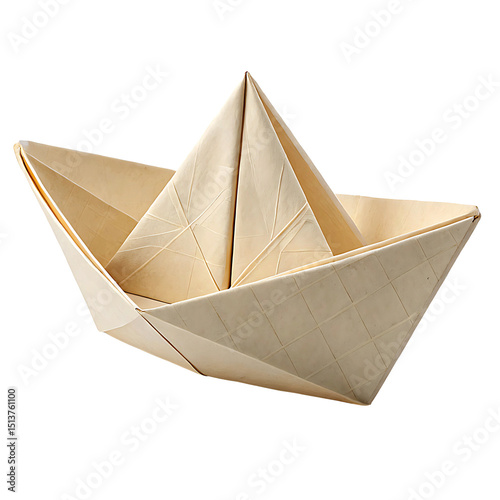Elegant Origami Paper Boat Craft on Transparent Background Maritime Theme Handmade Decoration