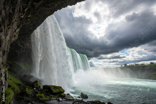Majestic Waterfall View from Inside a Cave