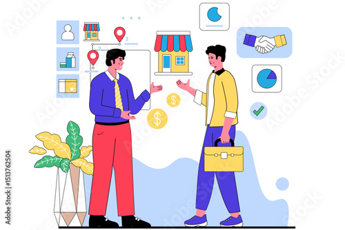 Businessmen negotiating a deal for a new store isolated on transparent background