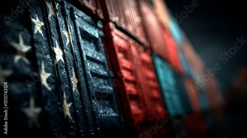 American tariffs and US government taxation or punative tariff trade war policy or duties imposed on imports and exports on imported or exported goods as Protectionism as a 3D illustration.