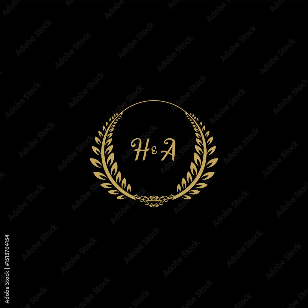 Naklejka premium HA beautiful, feminine and elegant wedding monogram initial logo with circle floral gold