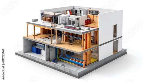Cutaway View of a Building Showing Electrical Plumbing and Construction Details