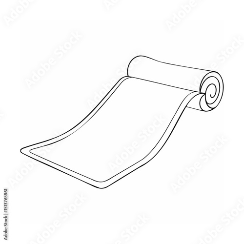 Rolled yoga mat illustration with outline in black color for fitness and wellness design