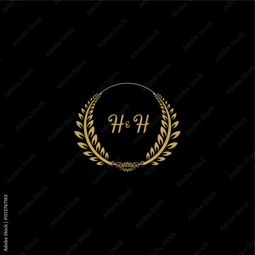 Fototapeta premium HH beautiful, feminine and elegant wedding monogram initial logo with circle floral gold