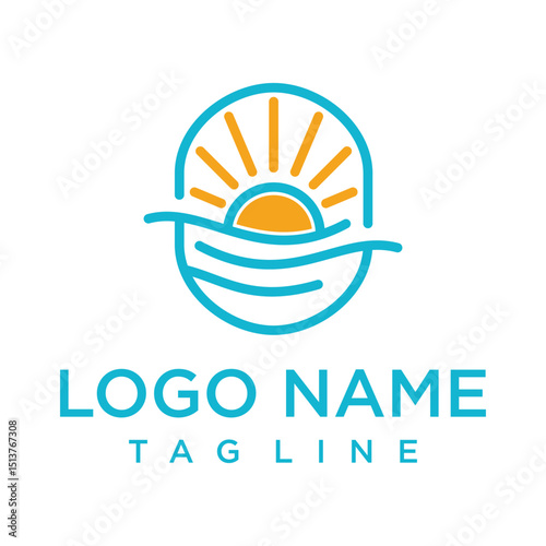 Minimalist sun and wave logo symbolizing relaxation, nature, and travel. Great for beach resorts, wellness brands, or vacation services.
