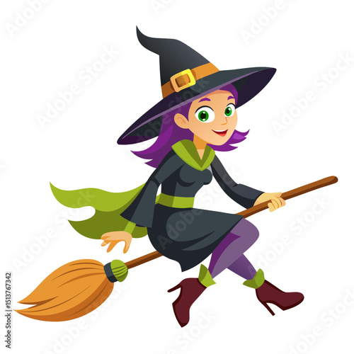 halloween witch with broom