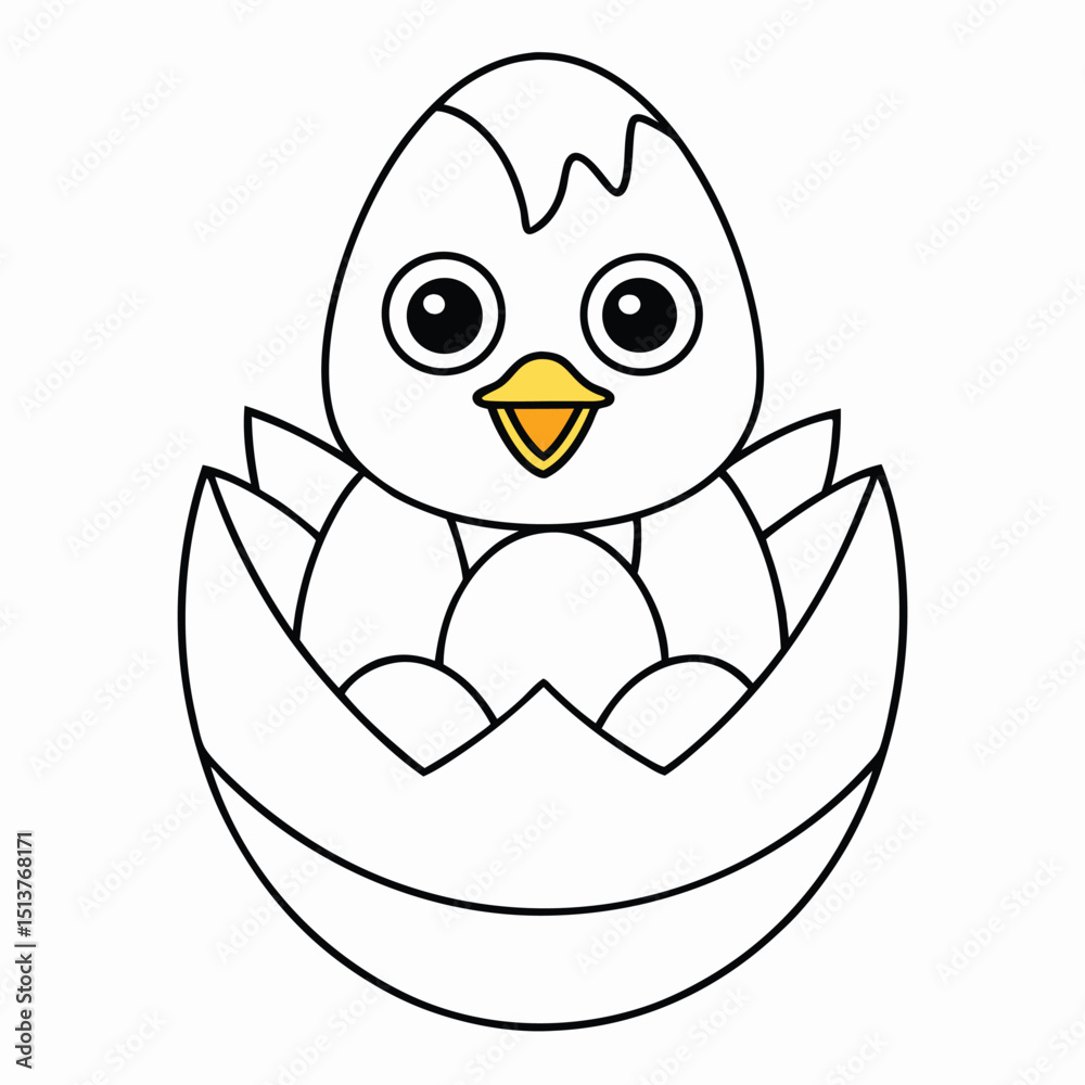 Obraz premium Cute little chick hatching from an egg illustration, baby bird cartoon