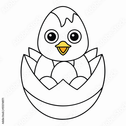 Cute little chick hatching from an egg illustration, baby bird cartoon