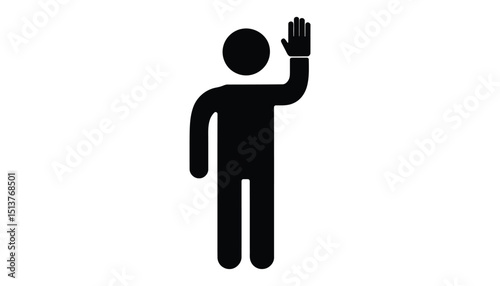 Person Raising Hand Silhouette. Human Figure Vector for Participation, Volunteer, Question, Stop Sign, or Hello Concept.