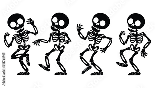 Dancing Skeleton Vector. Fun Halloween Skeletons, Party Bones Clipart, Spooky Cartoon Characters.
