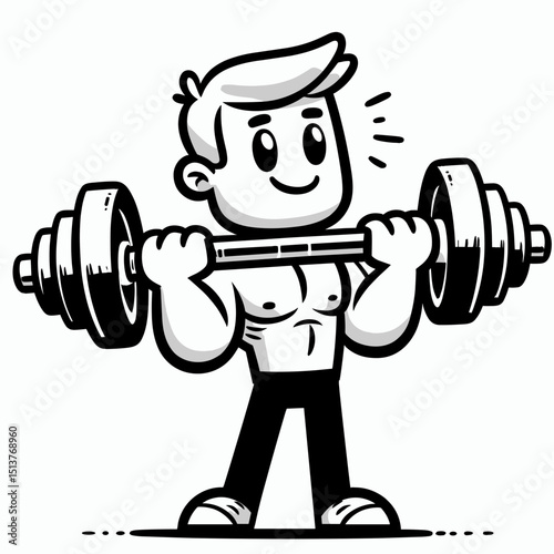 Strong man lifting dumbbells in cartoon 