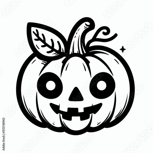 Cute Halloween pumpkin with face in black and white illustration