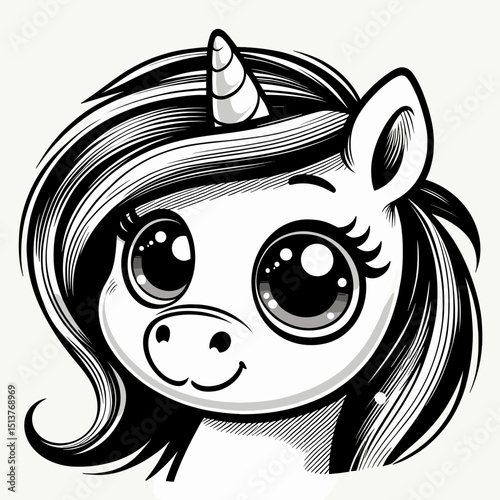 Cute unicorn with big eyes illustration