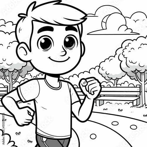 Happy boy running in the park illustration