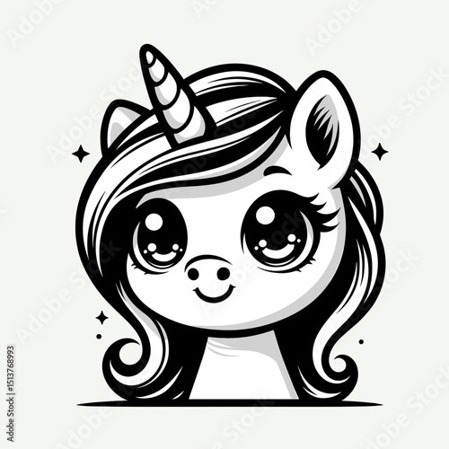 Cute unicorn with big eyes illustration
