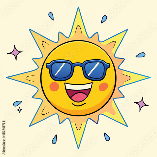 Cheerful Sun Face Illustration Brighten your day with summer's glow.