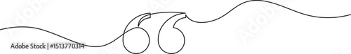 Quote mark in continuous line drawing style. Minimalist black linear isolated on white background. Vector illustration