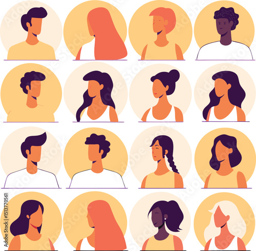 Diverse group of young adults profile pictures avatar icons