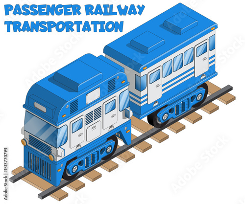 Funny passenger train. Isolated on white background. Isometric. Vector illustration.