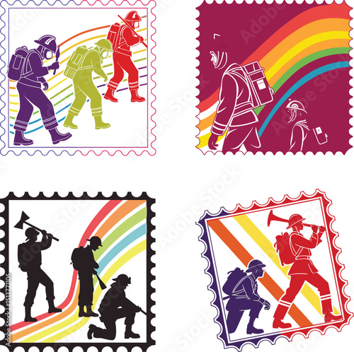 Firefighter postage stamp designs rainbow pride