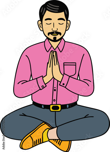 Man meditating in lotus position peaceful mind serenity calm