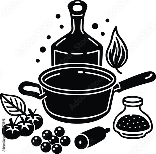 Homemade berry sauce cooking ingredients pot herbs spices