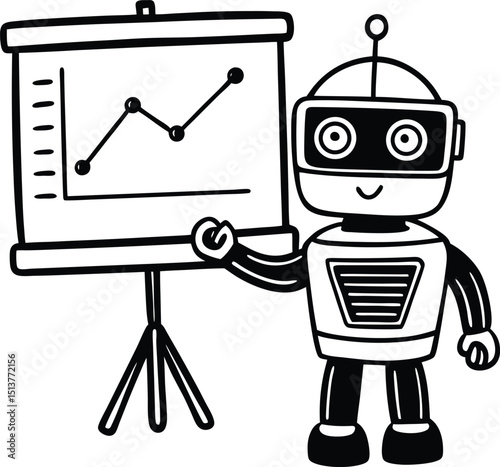 Robot presenting business growth chart on flip chart