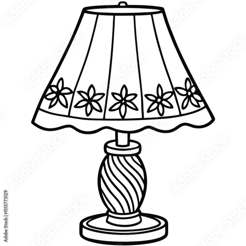 Elegant Table Lamp with Floral Design A Coloring Page