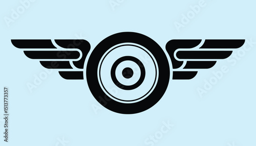 Winged Wheel Vector. Automotive Emblem with Wings, Racing Badge, Tire Symbol for Logo Design.