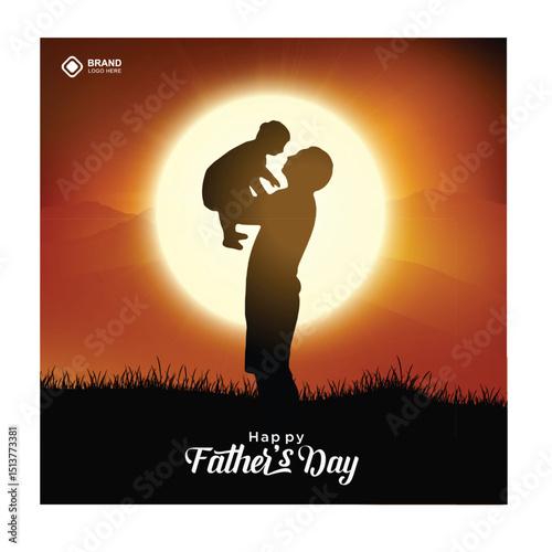 Happy Father's day concept vector background. Father giving son ride on back. Father and son with text happy father's day.