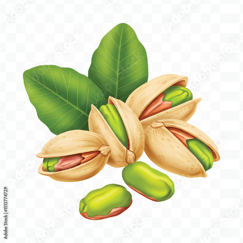 pistachio nuts with leaves