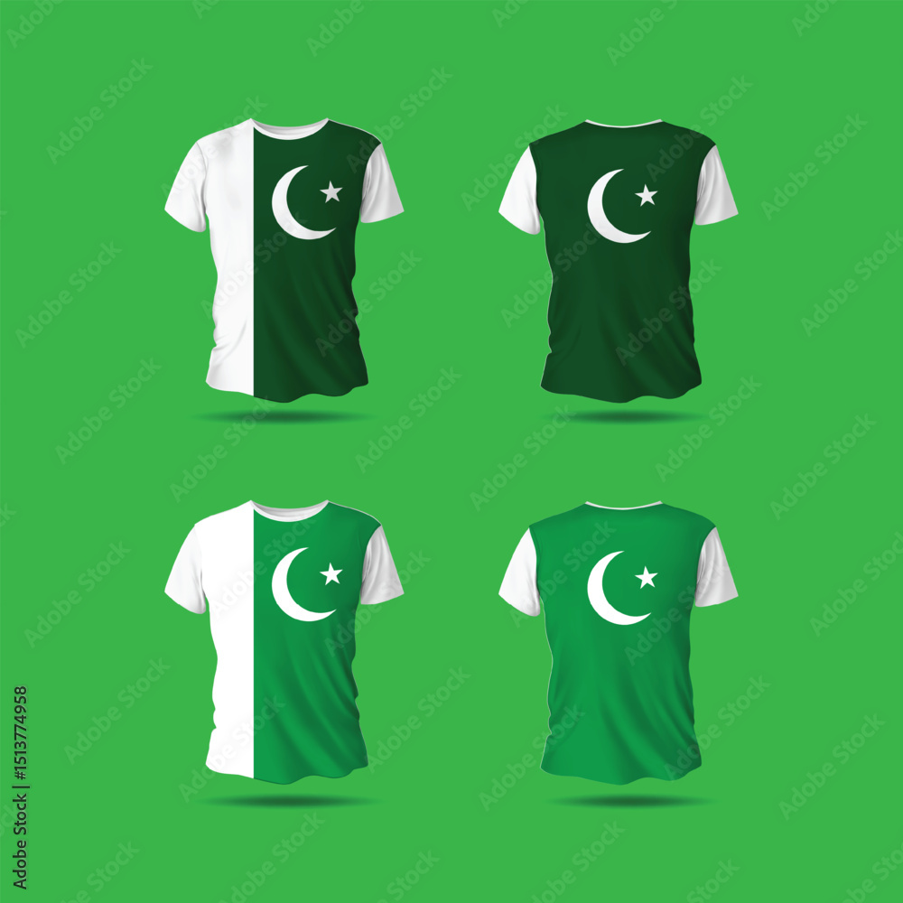 Naklejka premium Pakistan flag t shirt mockup front and back with an dark green background