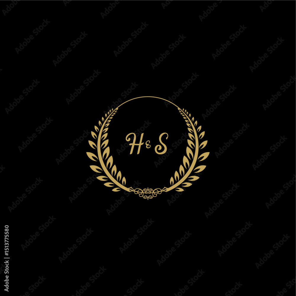 Fototapeta premium HS beautiful, feminine and elegant wedding monogram initial logo with circle floral gold