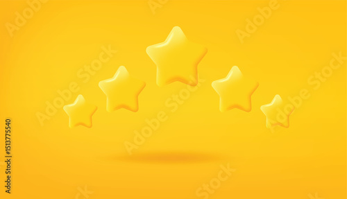 Five star rating. Customer evaluation. Customer review rating. 3d mesh and gradient vector illustration yellow background