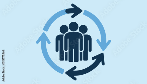 Teamwork and Collaboration Cycle Vector. People Surrounded by Circular Arrows Icon.
