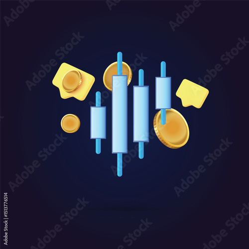 3d rendering graph or chart, Financial and coin on phone high tech technology modern futuristic world online trading indicator concept global world map isolated vector illustration background