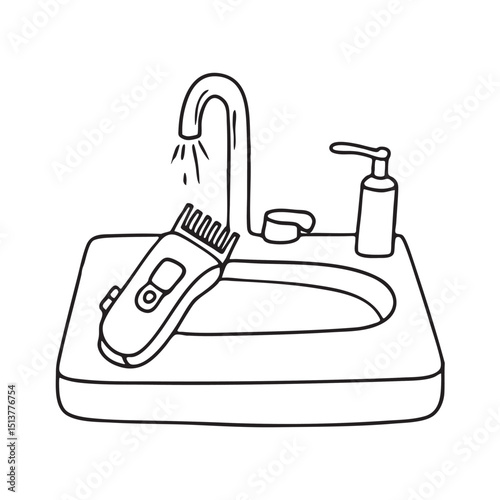 A beard trimmer on a bathroom sink