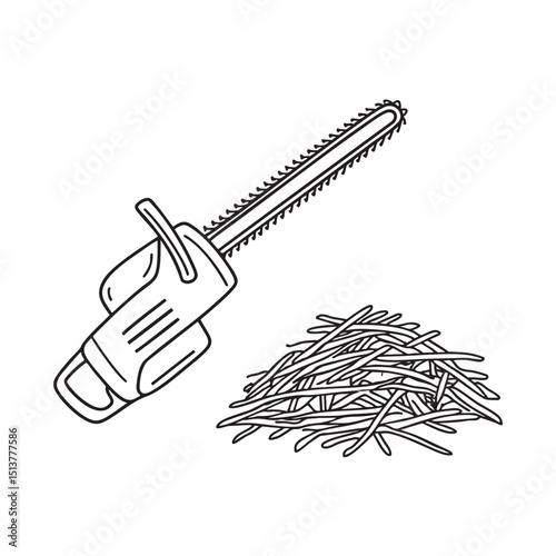 A hedge trimmer near a pile of twigs
