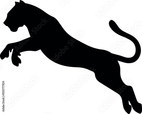 Jumping black panther vector illustration in silhouette , powerful wild animal pose representing strength, speed and agility