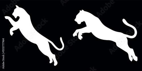 silhouette of two jumping panthers in dynamic leaping pose , wild cat animal vector illustration, puma or cougar icon design for logo, mascot, emblem, or wildlife theme